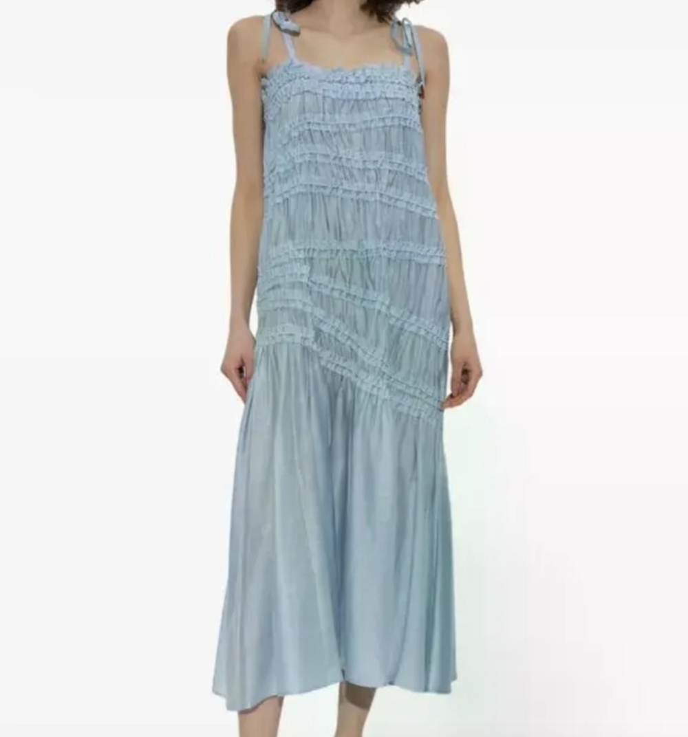 Tory Burch Light Blue Ruffled Midi Dress